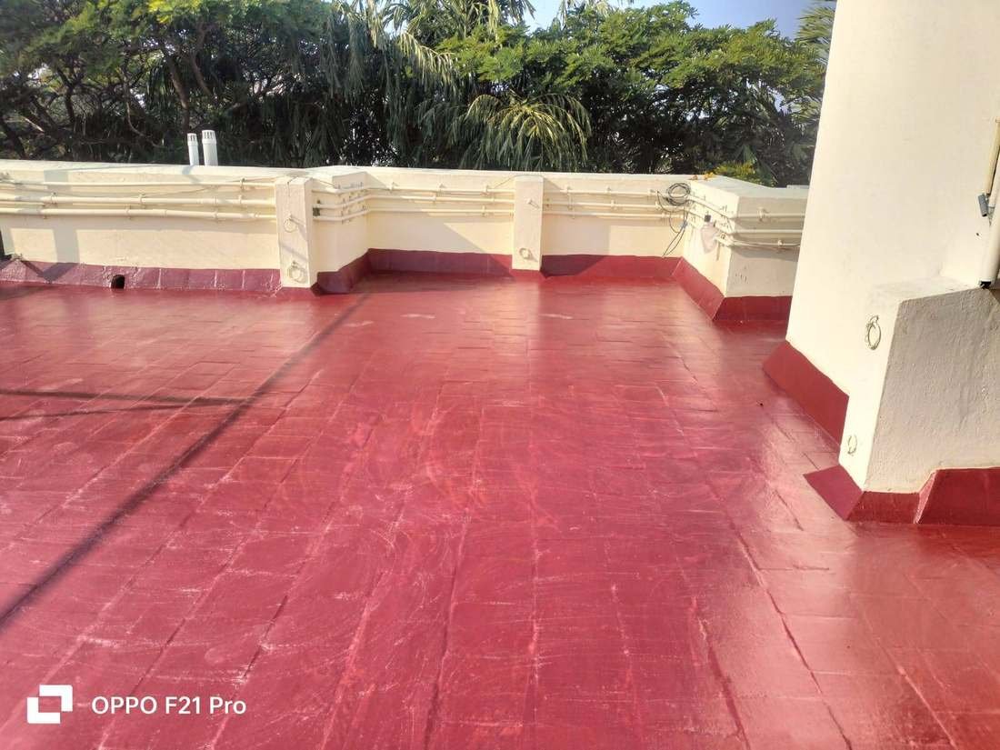 Terrace waterproofing finished in premium red coating